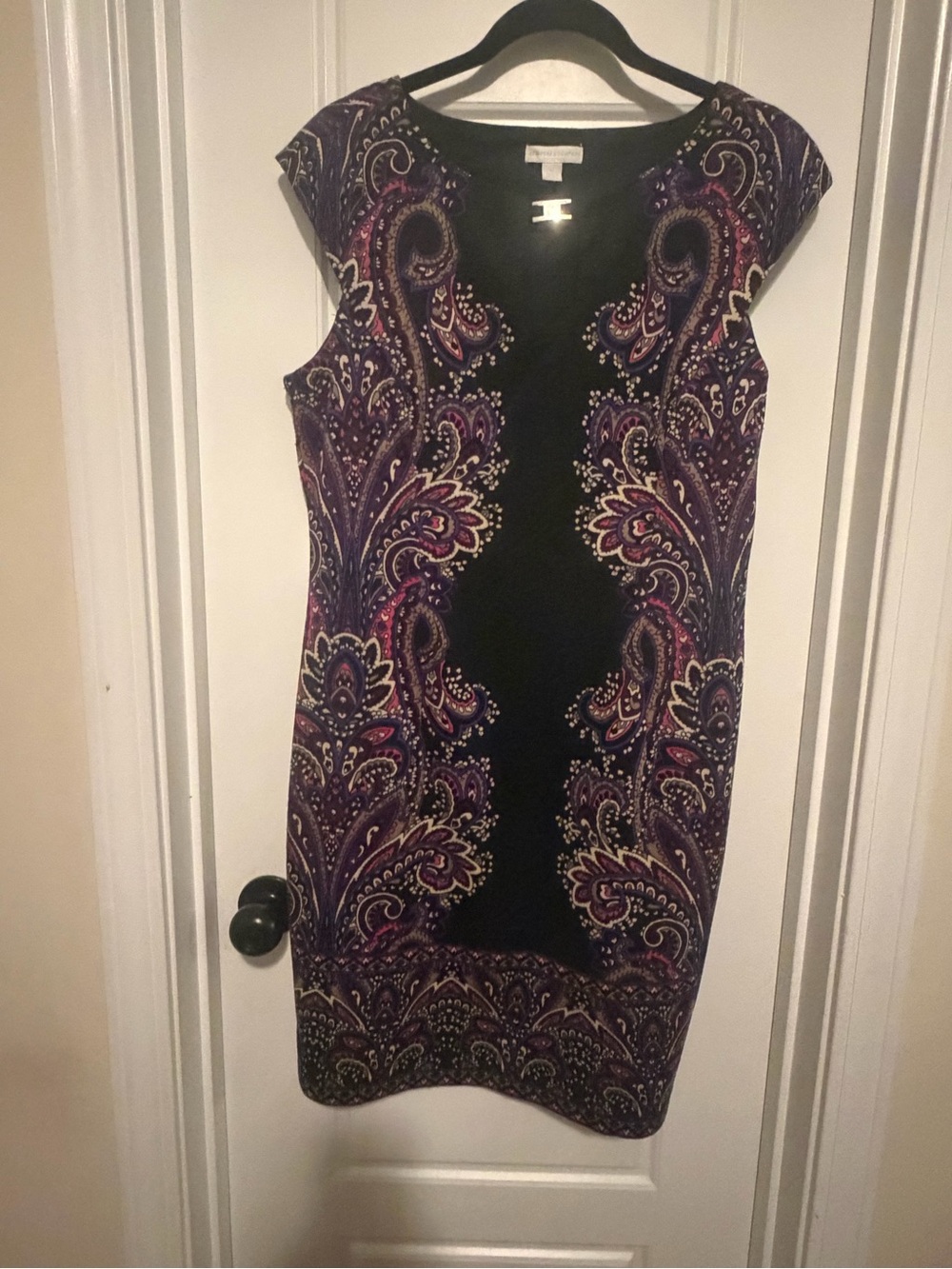 New York & Company Black Dress with Purple Paisley Print